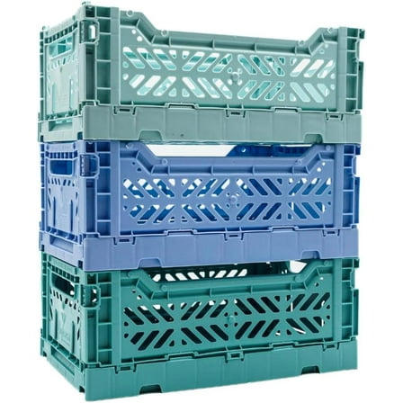 Collapsible Storage Box, Foldable Crate Organizer Bin with Handle, Stackable Crates for Home Organization (Blue, 4L - 3-Pack)