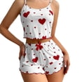 thumbnail image 2 of LIZUOJUN Pajamas for Women Set Pajama Sets Camisole Tops Soft Stretchy Breathable Ribbed Heart Print Short Loungewear Sleepwear Set Top & Pants Loungewear Suit - M, 2 of 4