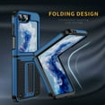 thumbnail image 3 of Nalacover Samsung Galaxy Z Flip 5 Case, Heavy Duty 3 in 1 Rugged Shockproof Rugged Silicone Hybrid Hard PC Soft TPU Bumper with Kickstand Camera Raised Drop Girls Women Boy Men Covers, Navyblue, 3 of 9