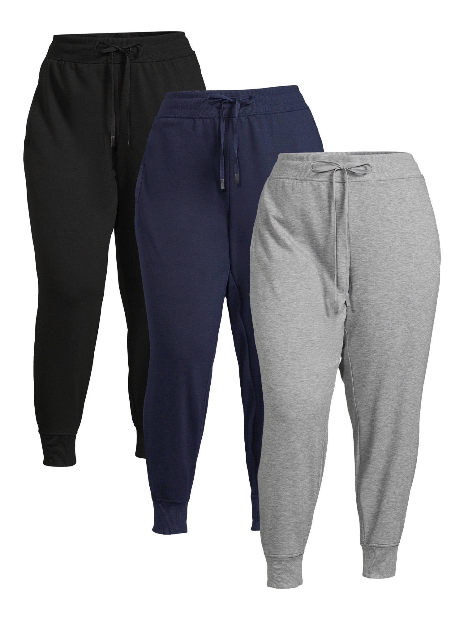 Athletic Works Women's Plus Size Fleece Jogger Pants, 3Pack