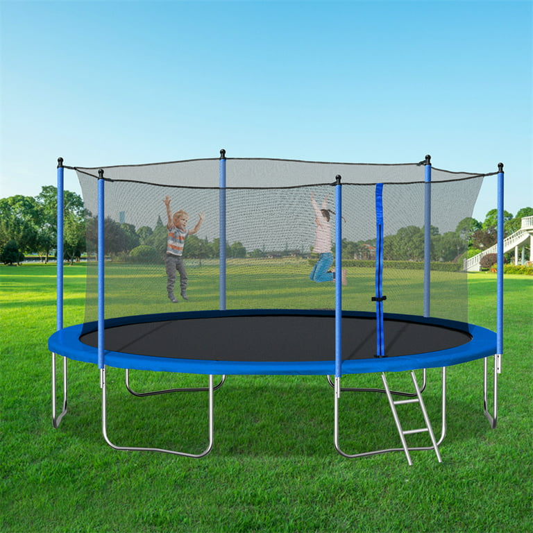 14 FT Round Trampoline for Kids, Outdoor Jumping Trampoline Exercise Fitness Backyards Trampoline with Safety Enclosure Net and Ladder, Weight Capacity 240 LBS, - Walmart.com