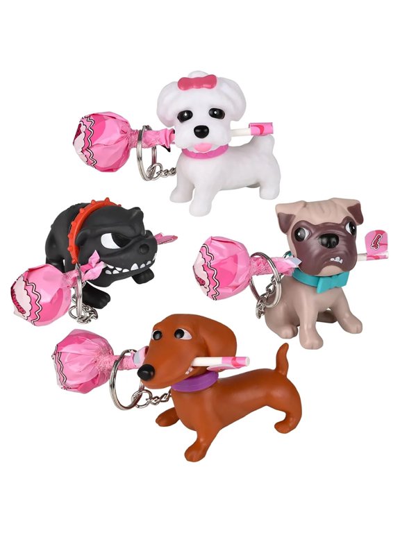 Set of 4 Lollipup Dog Keychain with Sucker Lollipop - Cute Valentines Day Treat Candy