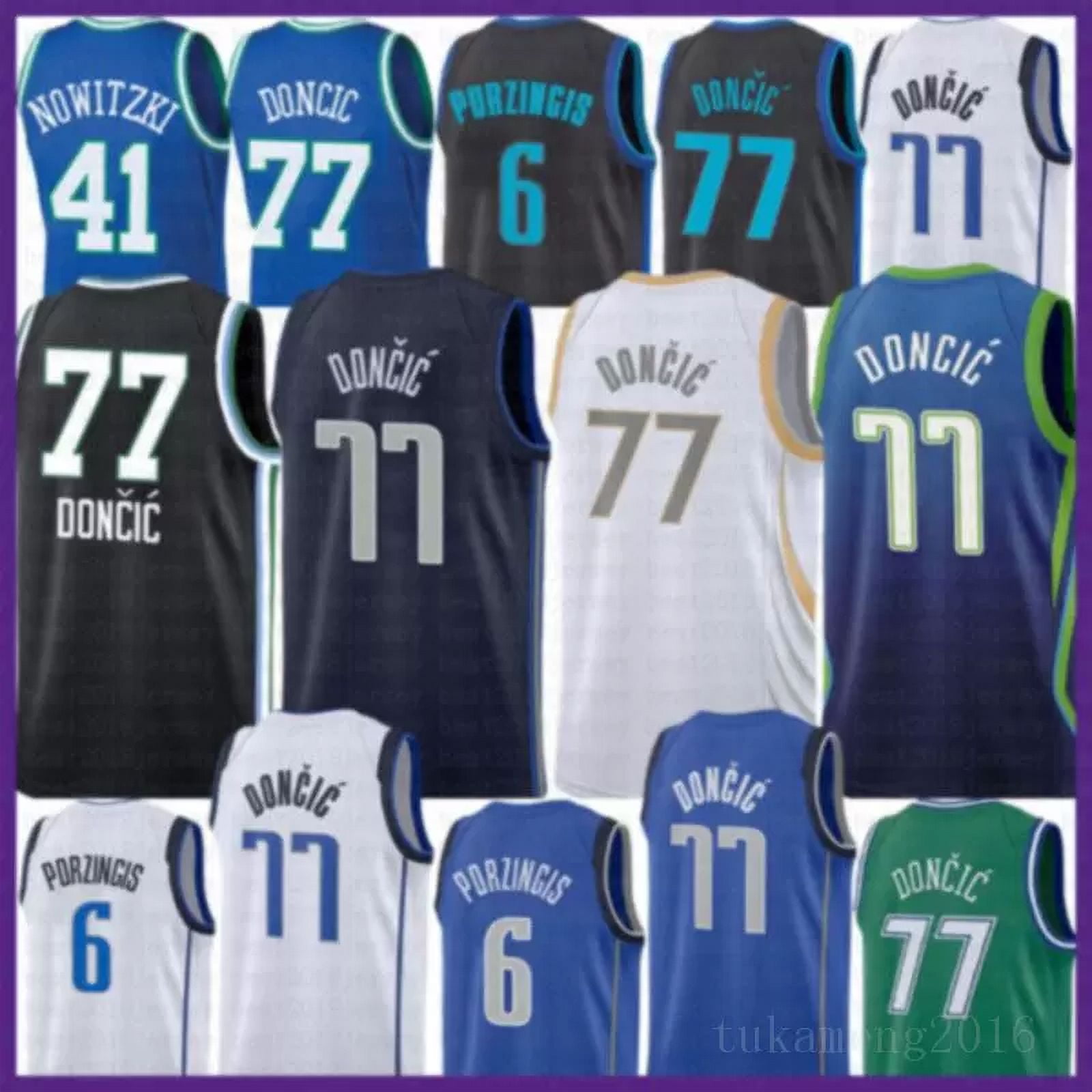 NBA_ 2021 New Luka Basketball Jersey 77 Doncic Mens Kristaps 6 Porzingis  Mesh Retro Dirk 41 Nowitzki Youth Kids Purple 