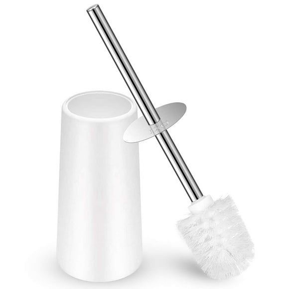 IXO Toilet Brush and Holder, Toilet Brush with 304 Stainless Steel Long Handle, Toilet Bowl Brush for Bathroom Toilet-Elegant-Cleaning-Bristles(White)