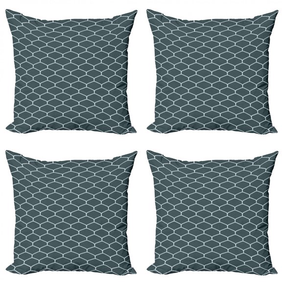 Ambesonne Blue Throw Pillow Cover 4 Pack, Vintage Fish Flake Seem, 18", Dark Blue and White