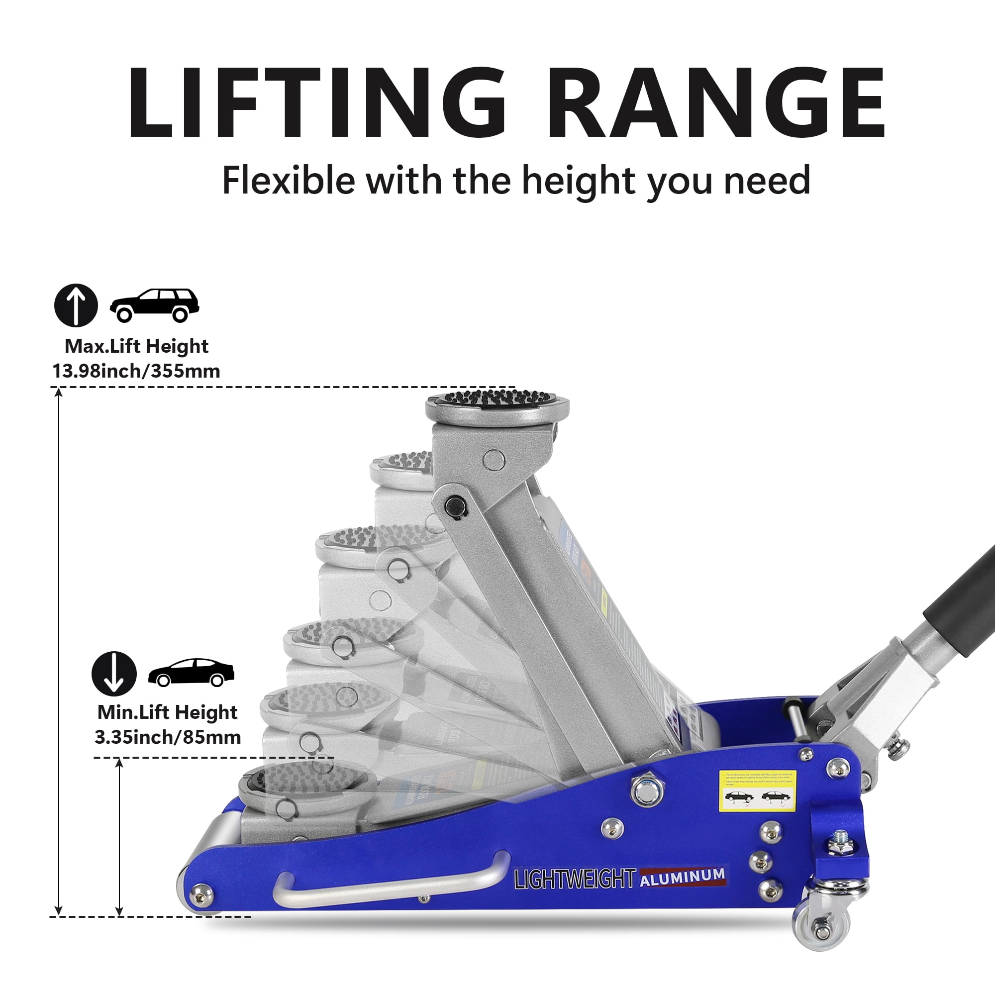 3 Ton / 6000 LBS Low Profile Floor Jack, Aluminum and Steel Hydraulic Floorjack Racing Floor Jack with Dual Piston Quick Lift Pump, Lifting Range 3.86