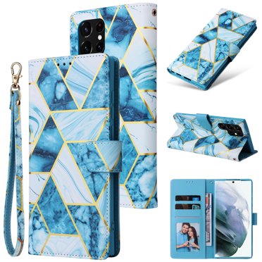 Compatible avec Samsung Galaxy S22 Ultra 5G Étui en Cuir PU Vintage Premium Fermeture Magnétique avec Sangle Flip Étui