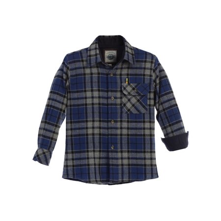 Gioberti Little Boys Gray Royal Blue Corduroy Contrast Flannel Shirt 4-7