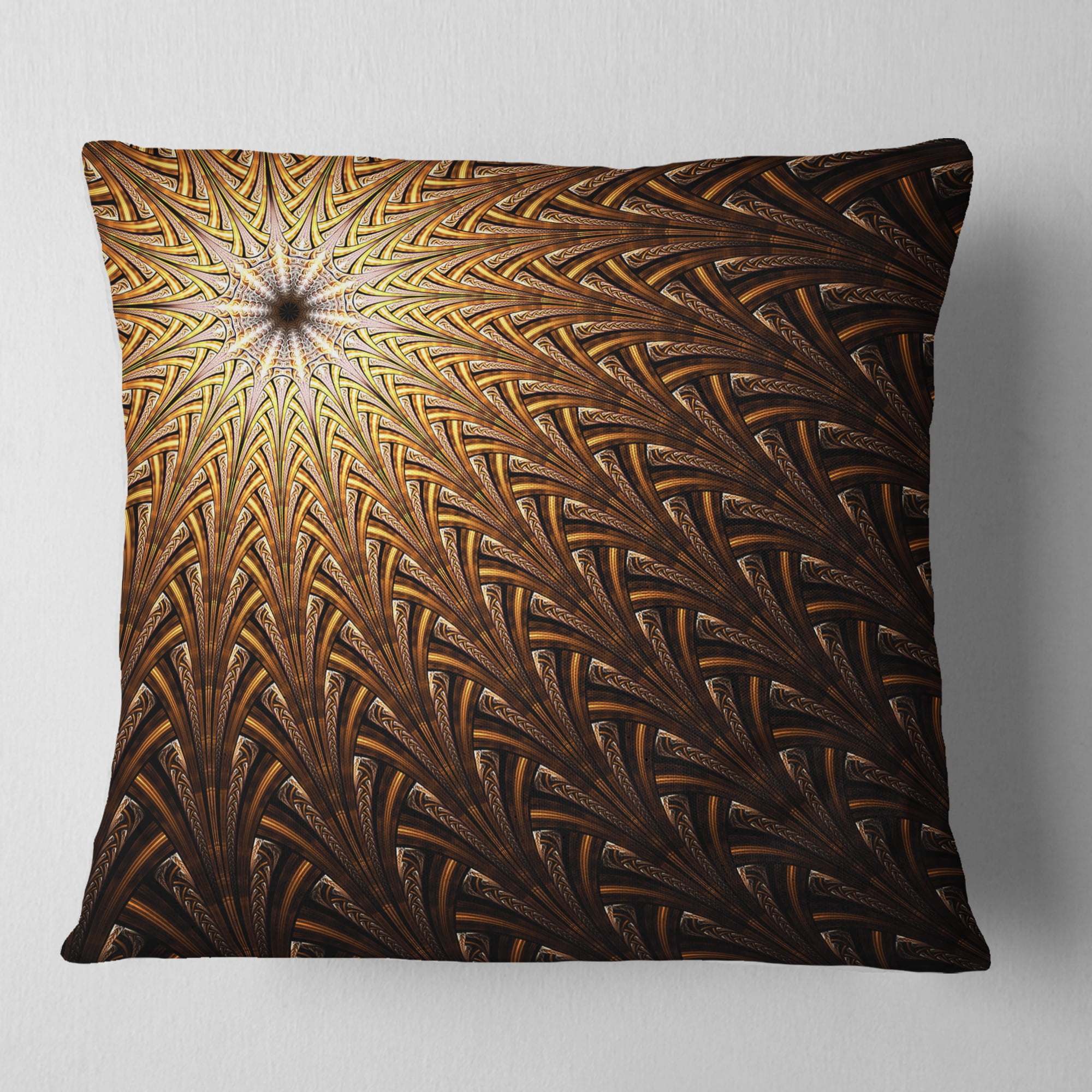 Designart Dark Orange Fractal Flower Pattern - Abstract Throw Pillow - 18x18