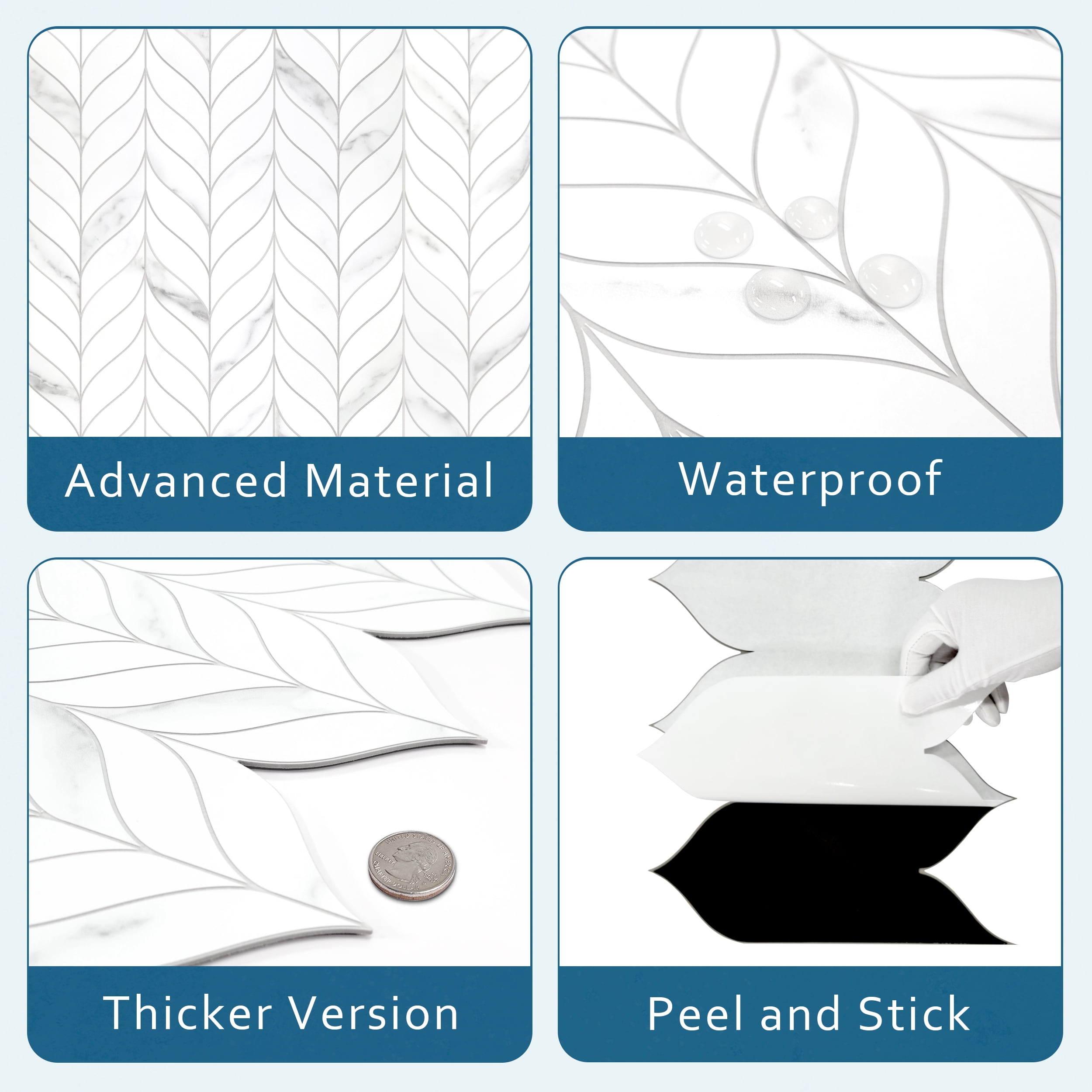 SUNWINGS 10-Sheet Peel and Stick Leaf Waterjet Backsplash Self Adhesive Tiles White Marble Wall Panels Stick on Backsplash for Kitchen, Bathroom, Fireplace
