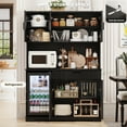 thumbnail image 4 of BROTTAR 69" Fluted Wine Bar Cabinet with Fridge (Included), Modern Coffee Bar Cabinet with Storage Hutch, Tall Mini Fridge Cabinet with Drawers, Kitchen Pantry for Living Room, Dining Room, Black, 4 of 8