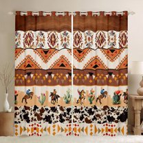 jejeloiu Rustic Western Cowboy Curtains Pack of 2 (42x84 Each),Desert Botanical Cactus Curtains Blackout,Brown Geometric Triangle Bedroom Curtains For Boys Kids,Breathable Home Decor