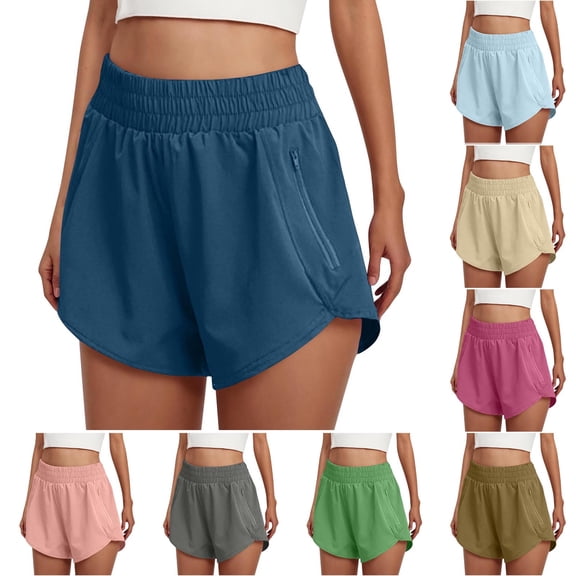 POROPL Women's Active Shorts,High Waisted Elastic Loose Running Shorts with Side Zip Pockets