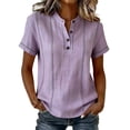 thumbnail image 2 of Helii Women's Contrast Stitch Button V Neck Short Sleeve Shirt Soft Breathable Cotton Feel Top Casual Summer Daily Wear for Vacation and Street Outfits 10 Colors, 2 of 7
