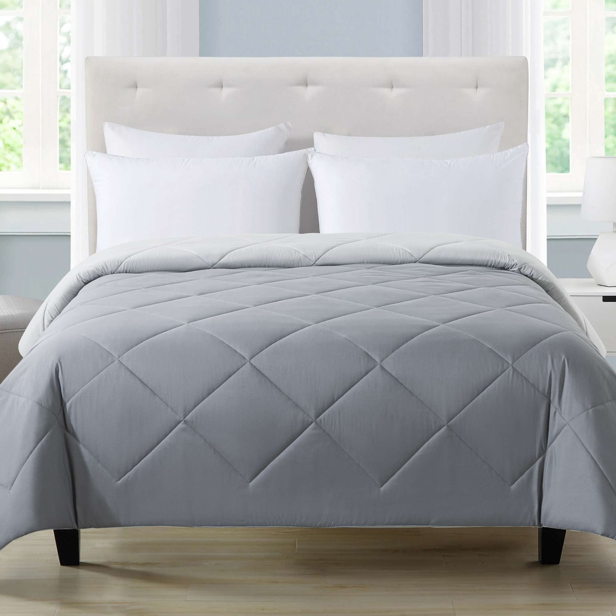 Mainstays Reversible Microfiber Comforter, Grey, Full/Queen