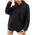 thumbnail image 4 of IROINNID Women's Long Sleeve Hoodie Mid-Length Graphic Prints Stylish Sweatshirts Drawstring Tops With Pocket, Black, 4 of 7