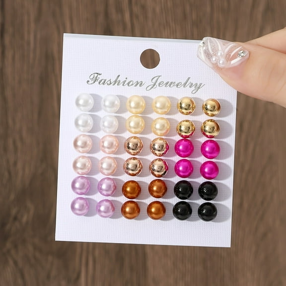 Multi colored bead string women's seven color pearl earring set, versatile women's earring jewelry 15 pairs