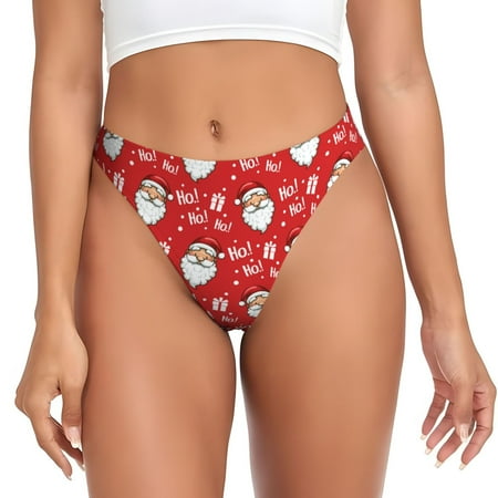 Qokaie Merry Christmas Santa Claus A Printed Women s Cotton Thong Underwear  Sexy Breathable Panties G-string-Small