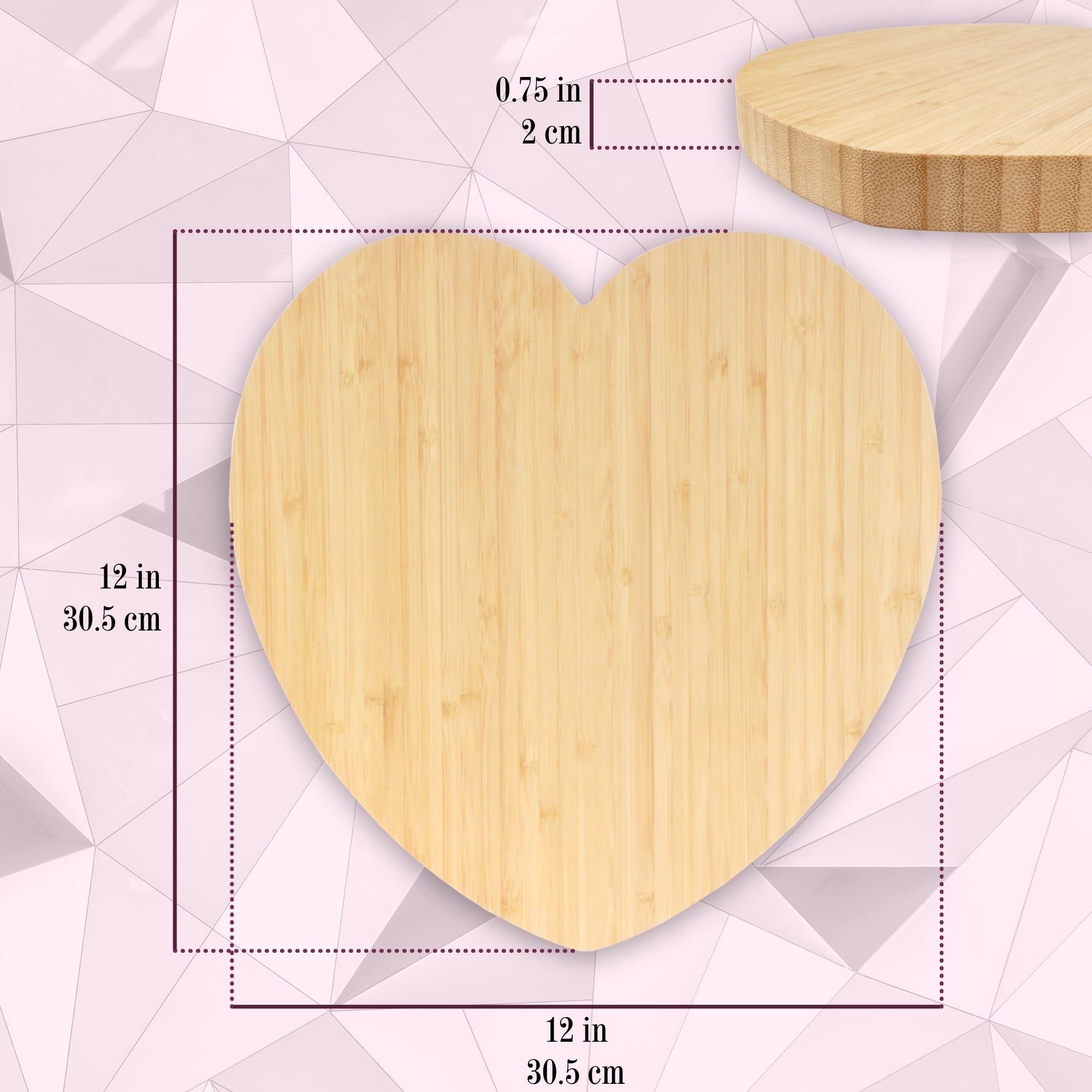 BambooMN Heart-Shaped Bamboo Serving and Cutting Board, 12" x 12" x 0.75" - 100 Pieces