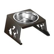 Elevated Single Pet Feeder with Stainless Steel Bowl Foldable Raised Dog Bowl Stand for Neck Protection Small Dog and Cat Food Water Dish with Non-Slip Detachable Frame and Support - Black