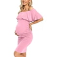 thumbnail image 2 of Ruffle Off Shoulder Fitted Maternity Dress, Ruched Side Bodycon Formal Pregnancy Dress for Baby Shower/Photography, 2 of 5