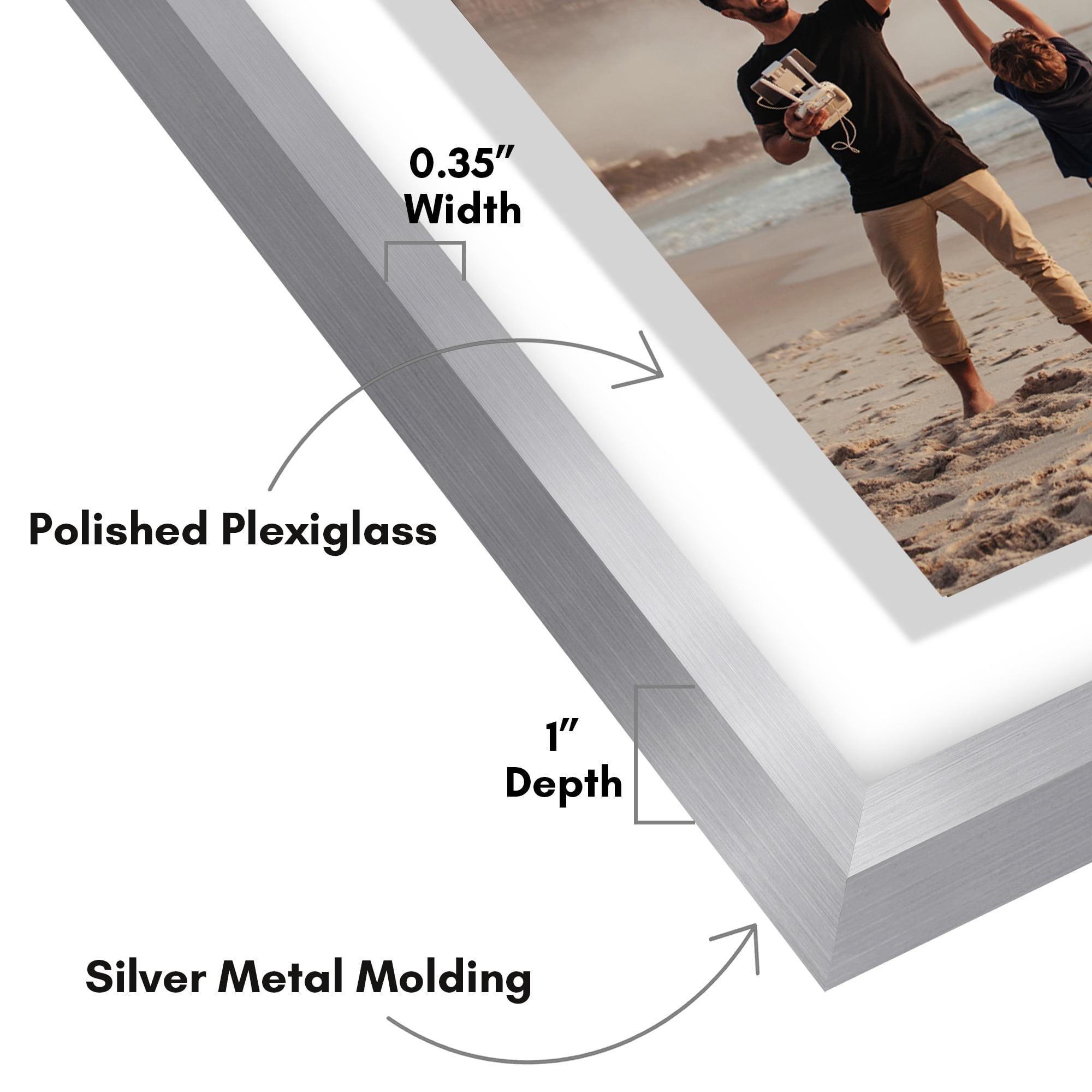 Americanflat 5x7 Picture Frame with Shatter-Resistant Glass Aluminum Floating Display Photo Signature - Silver