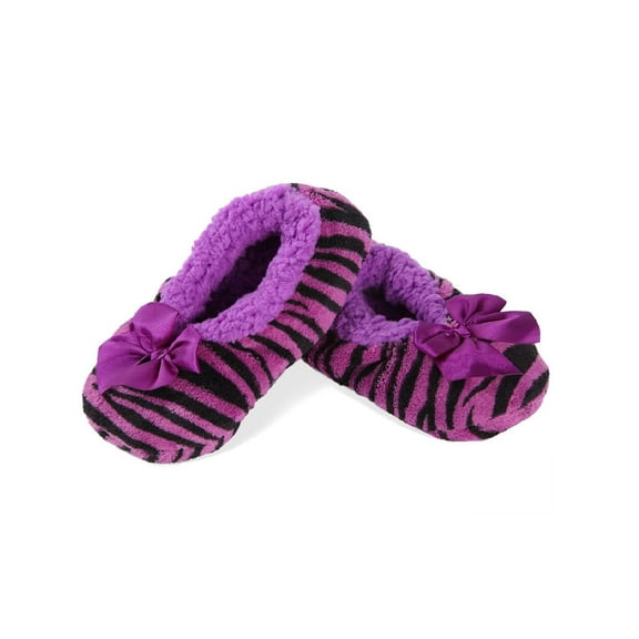 MeMoi Kids' Party Animal Zebra Stripe Slippers (Small, Purple)