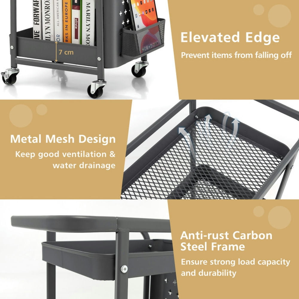 Finihen Rolling Cart, Kitchen Island Cart, 3-Tier Utility Storage Cart with DIY Pegboard Baskets, for Kitchen, Dining Room, Gray Finihen Rolling Cart, Kitchen Island Cart, 3-Tier Utility Storage Cart with DIY Pegboard Baskets, for Kitchen, Dining Room, Gray