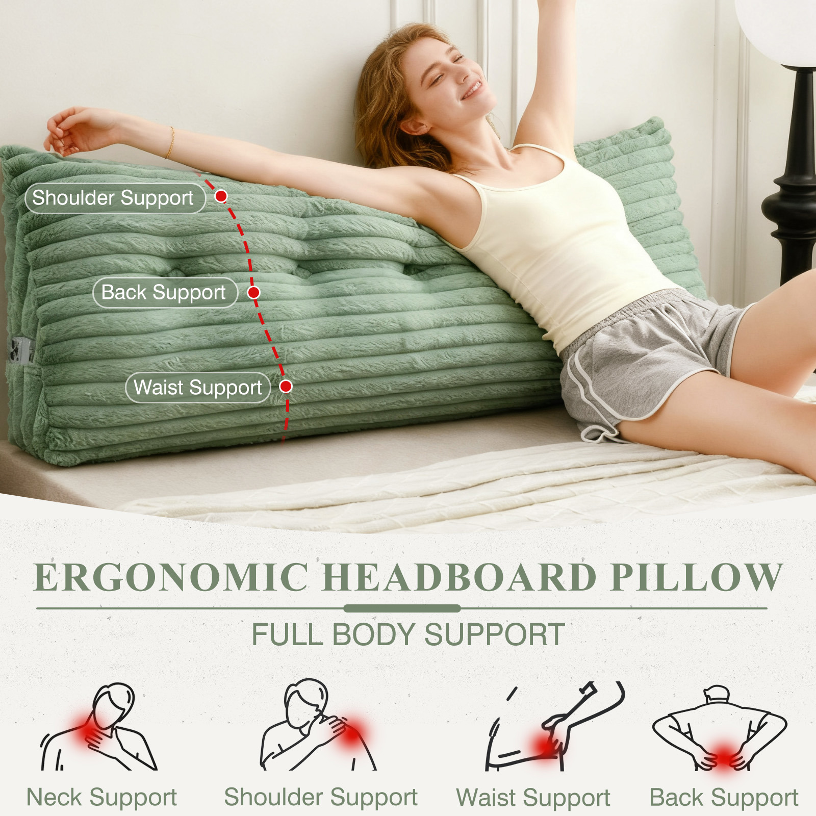 ANMINY Plush Headboard Pillow - 320 GSM Soft Fleece, High Elastic Pearl Cotton Filling, Versatile Sofa Backrest & Leg Pillow, Perfect Christmas/Housewarming Gift
