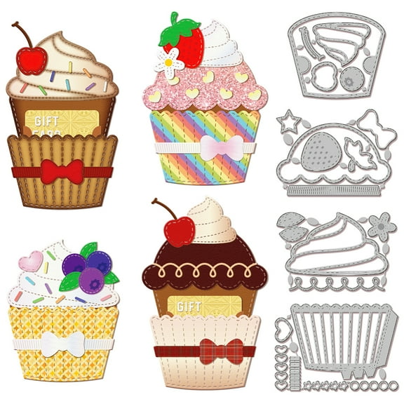 1Set Cupcake Carbon Steel Cutting Dies Stencils for DIY Scrapbooking Photo Album Decorative Embossing Paper Card Food 100~110x125~158x0.8mm 4pcs/set DIY
