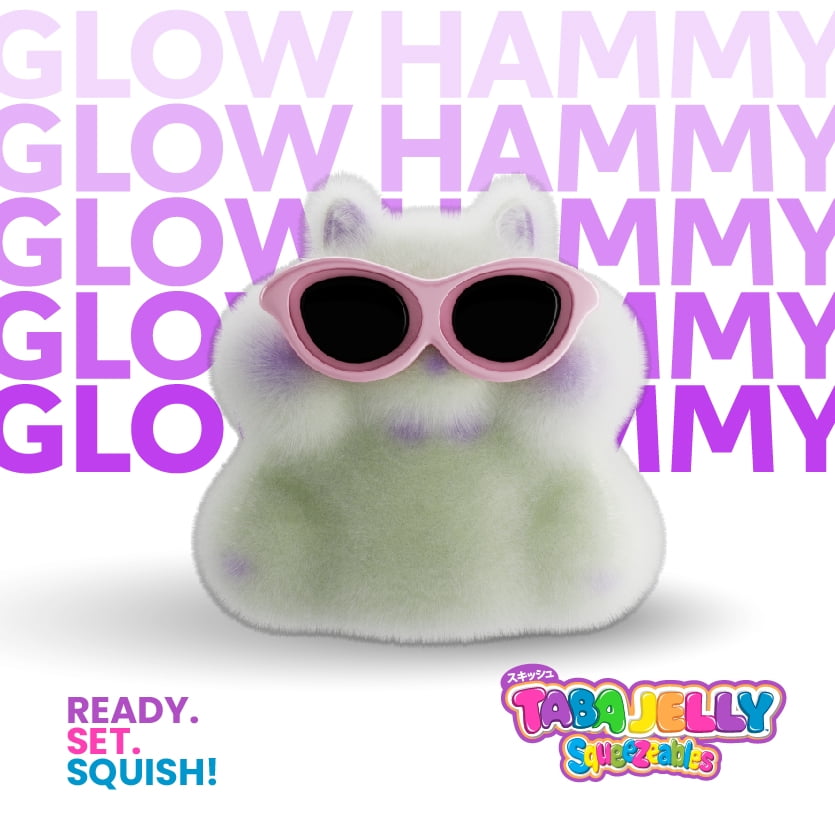 Taba Jelly Squishies Glow Hammy - FuFu Squeeze Stress Relief Toy for Kids & Adults - Stretchy & Sticky Fun Sensory Play with Decorations - Relaxing Fidget Toy for Anxiety Relief & Calming Exercise