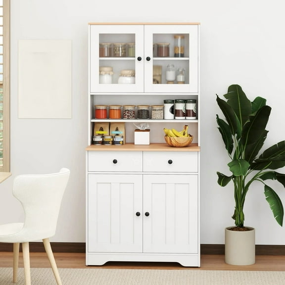 Auranook 67" Tall Kitchen Storage Cabinet, Modern Buffet Sideboard w/Hutch,Detachable Shelves, Freestanding Pantry Cabinet