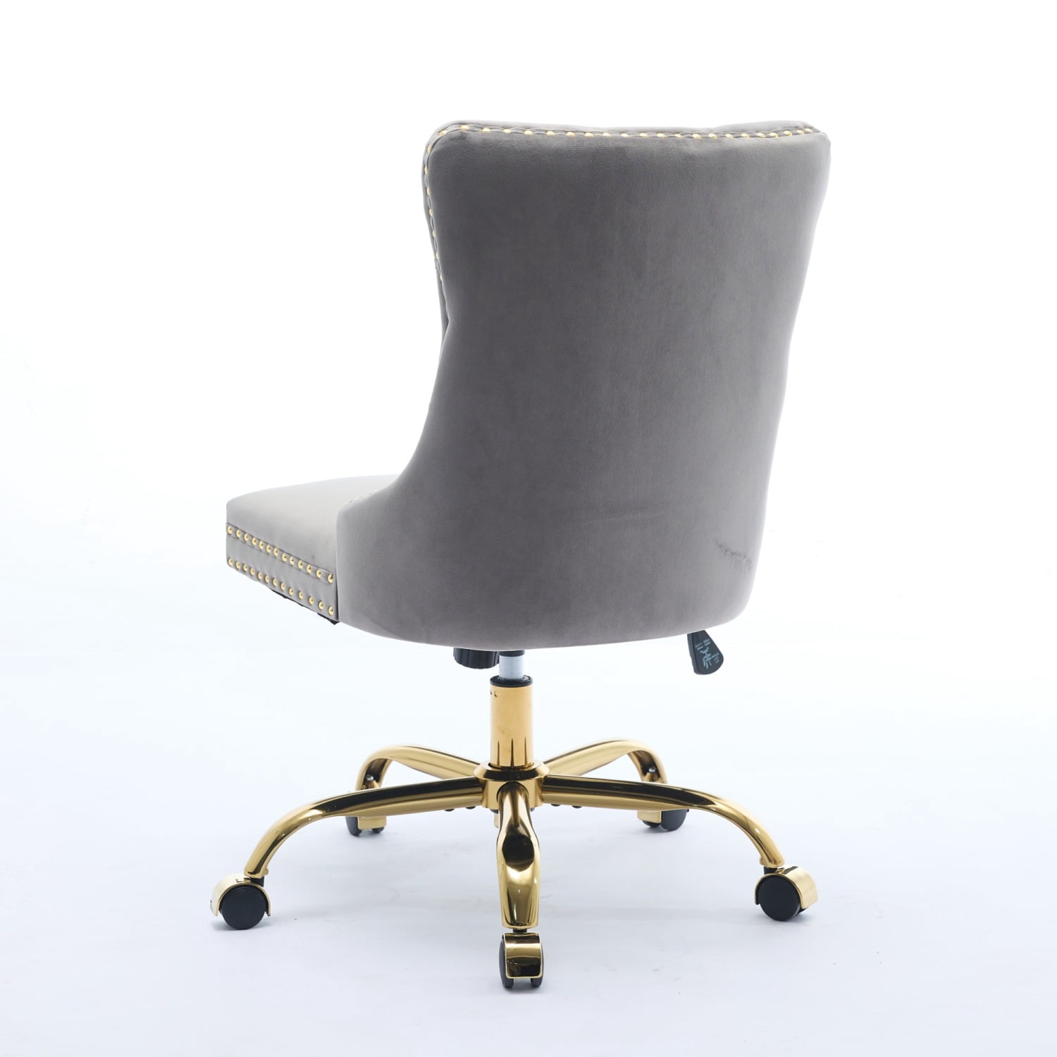 Modern Velvet Upholstered Ergonomic Office Chair with Tufted Button Design & Shiny Gold Base – Perfect for Home Office & Gaming Room Comfort (Gray)