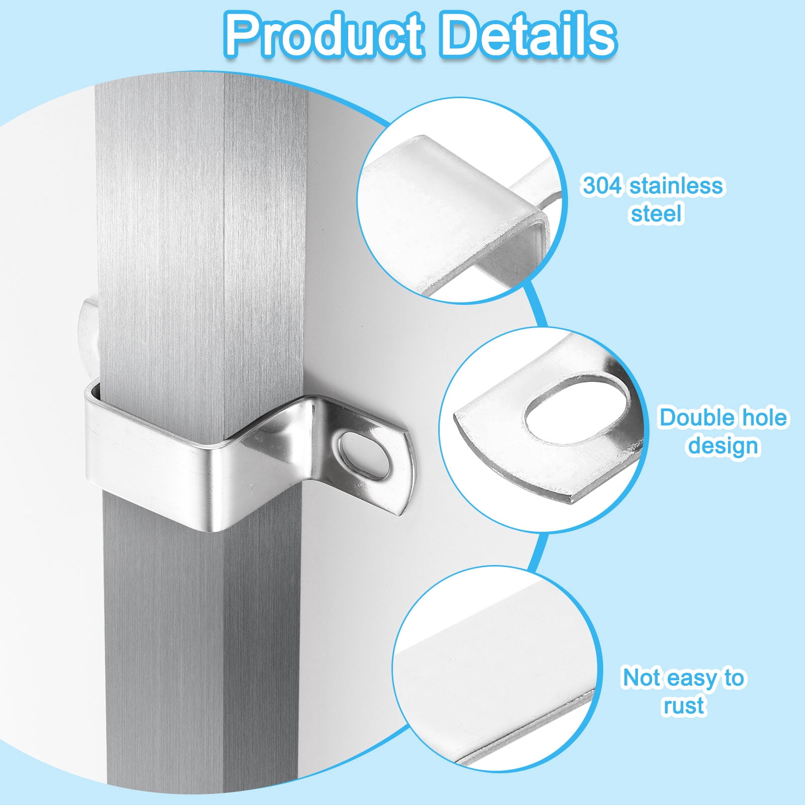 15Pcs U Shaped Connector Bracket, 20x20mm 304 Stainless Steel Pipe Strap Clamps for Door Shed Closed Bar Holder Strut Channel