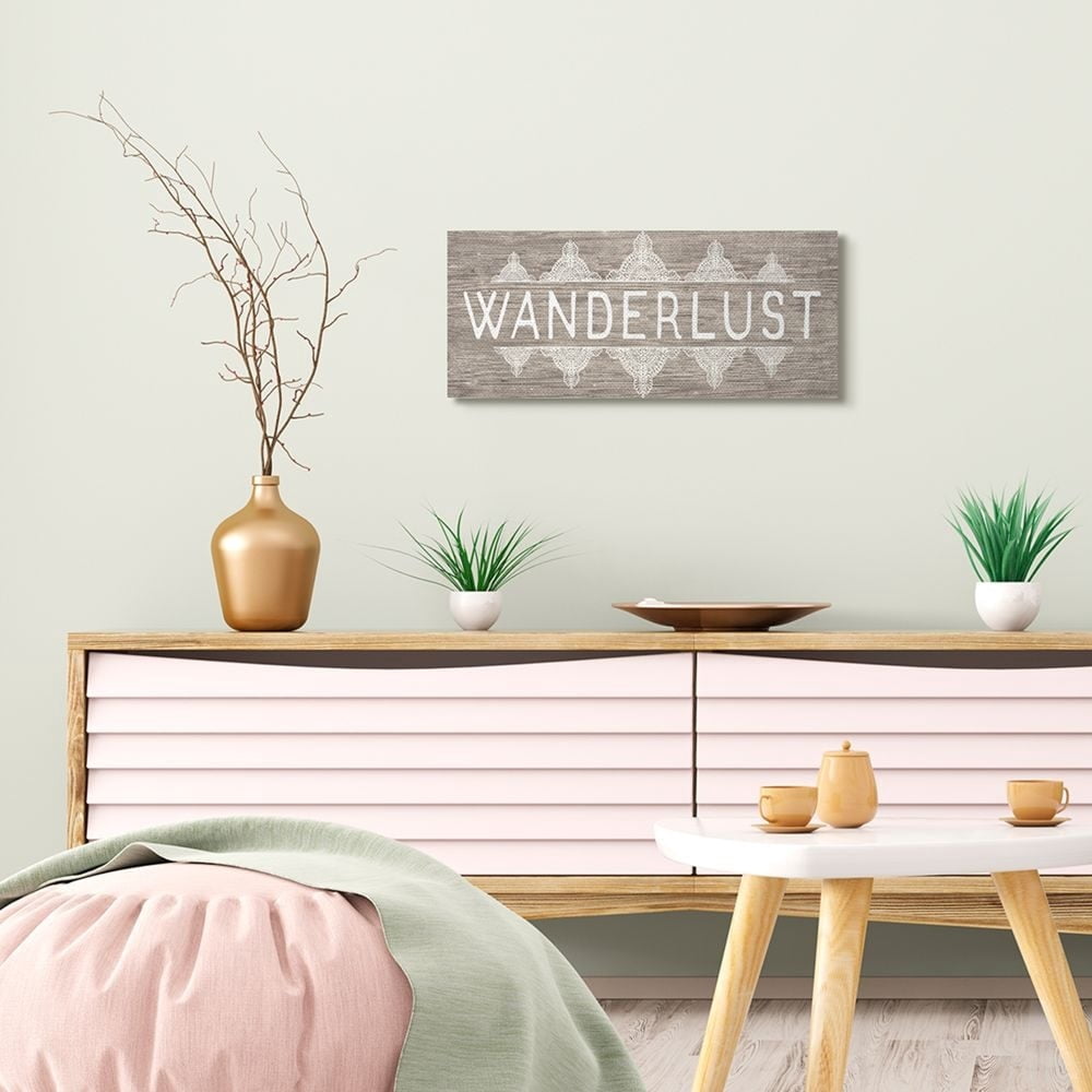Stupell Industries Rustic Wanderlust Phrase with Paisley Country Pattern Canvas Wall Art by Daphne Polselli