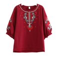 thumbnail image 2 of Fiudx Camisas de Mujer Camiseta Holgada Informal de Color para Primavera y Verano para Mujer, Tops Bordados de Manga Corta con Cuello Redondo, Blusa de Algodón y Lino, 2 of 3