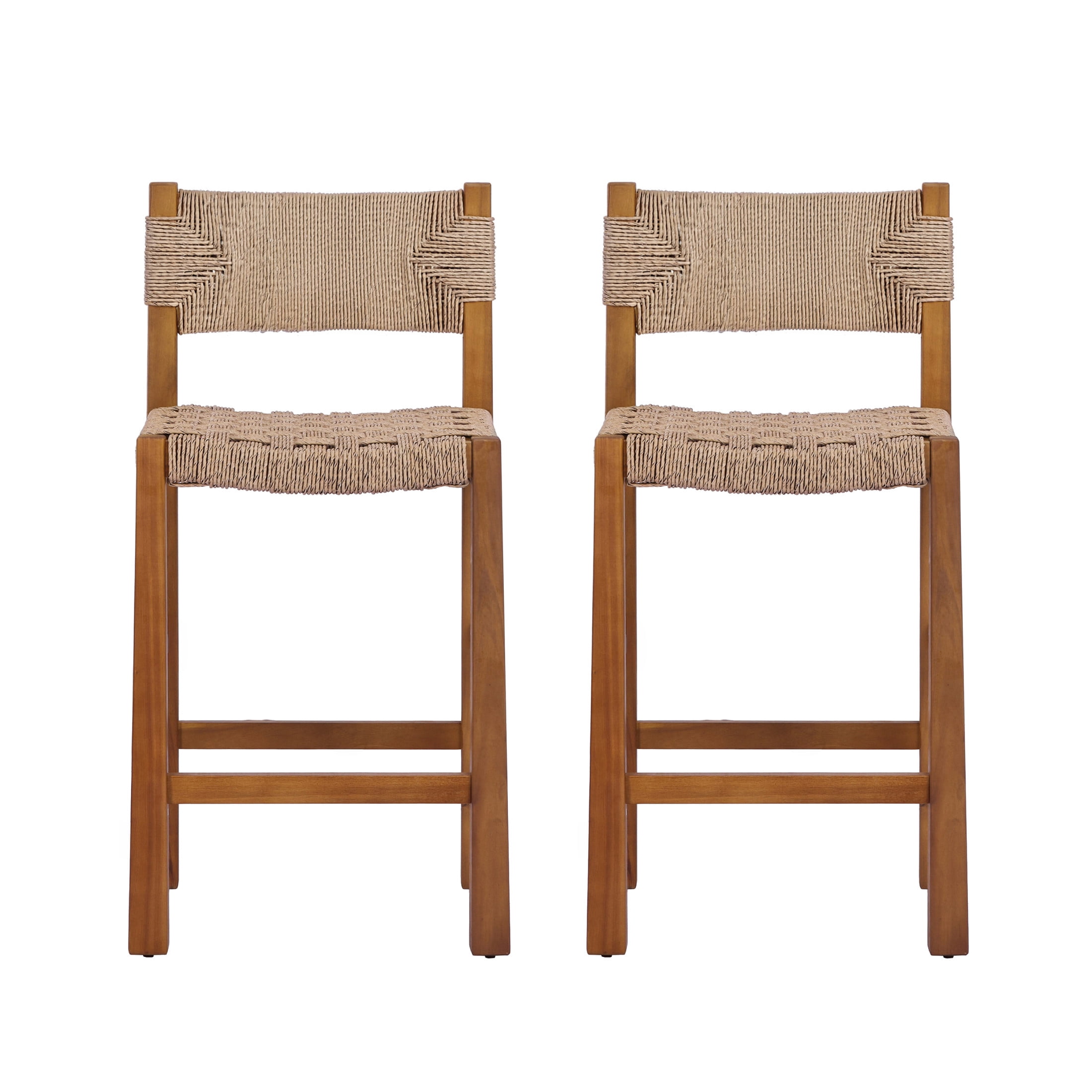 Christopher Knight Home Patio Wicker Counter Height Bar Stools, Acacia Wood Frame, Light Brown, Set of 2