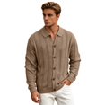 thumbnail image 2 of Mens Cardigan Sweater Long Sleeve Casual Button Down Lapel Collar Hollow out Knit Cardigans Fall Clothes, 2 of 8