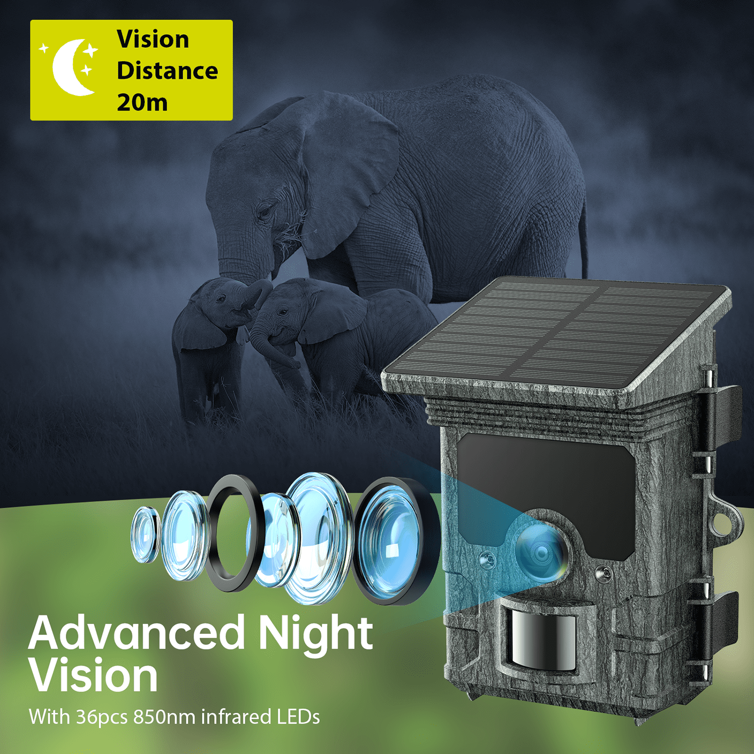 CAMPARK Solar Trail Camera 85MP 4K WiFi Hunting Game Camera Night Vision 0.1s Motion Activated Waterproof