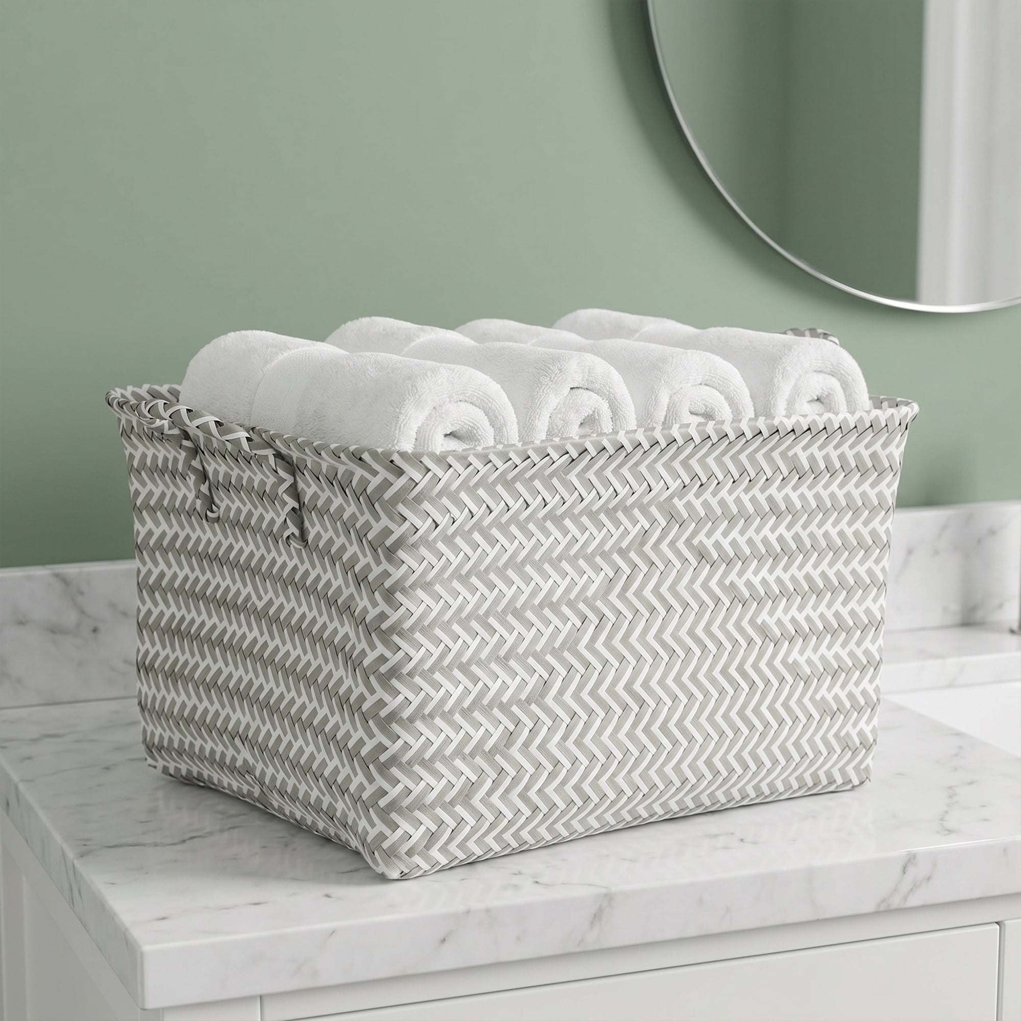 Unique Bargains Wicker Shelf Closet Storage Bin for Blankets Gray 17.7" x 13.8" x 9.8"