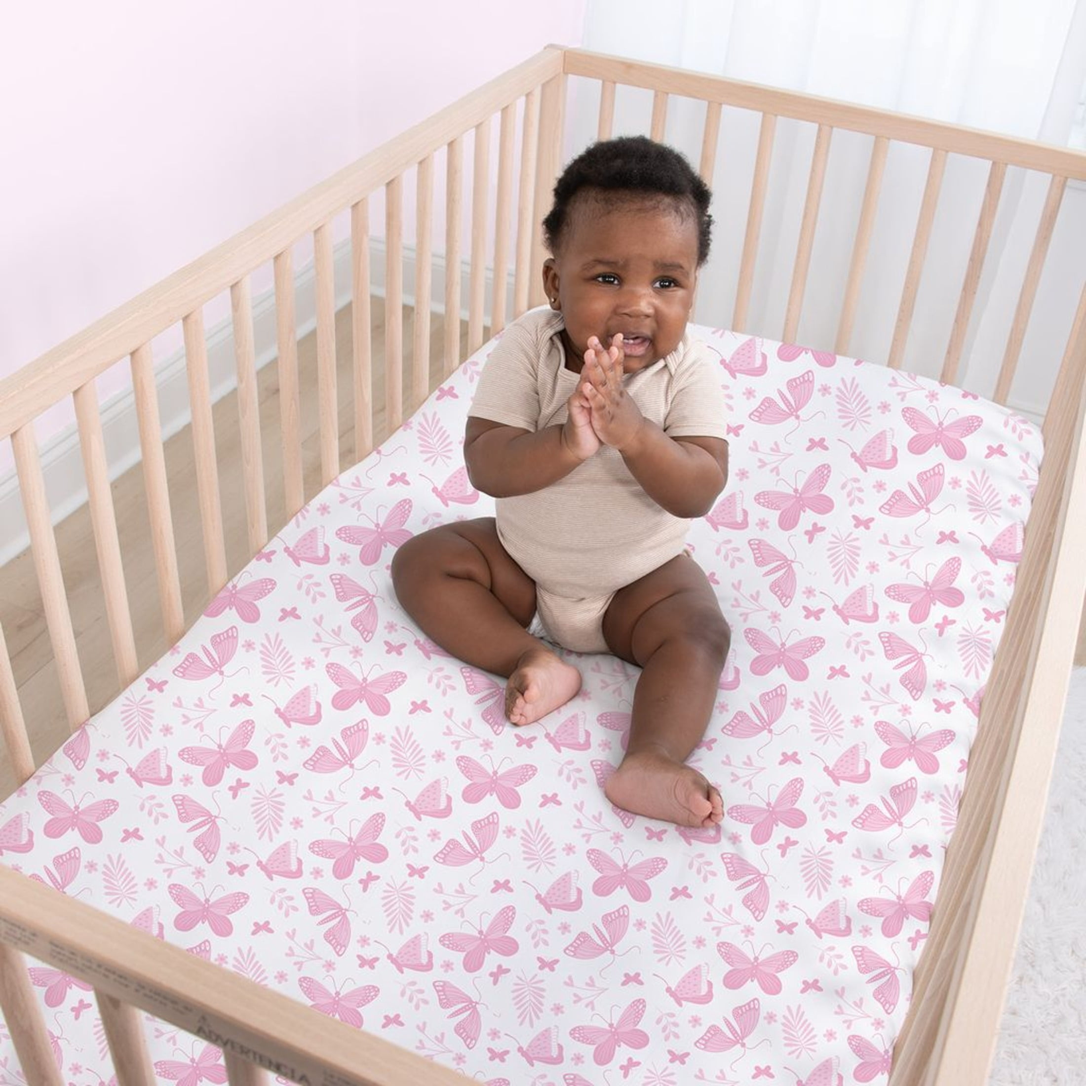 The Peanutshell Fitted Crib Sheets for Baby Girls, 4 Pack Set, Pink Butterfly