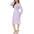 thumbnail image 4 of INSPIRE CHIC Women's Floral Dress Long Sleeve V Neck Pleated Flowy Summer Midi Dress XL Light Purple, 4 of 5