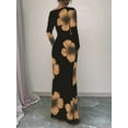 thumbnail image 6 of Women'S Fall Spring Fashion Long Sleeve Floral Print Tight Fitted Party Club Ruched Maxi Dresses Yellow Flowers M, 6 of 7