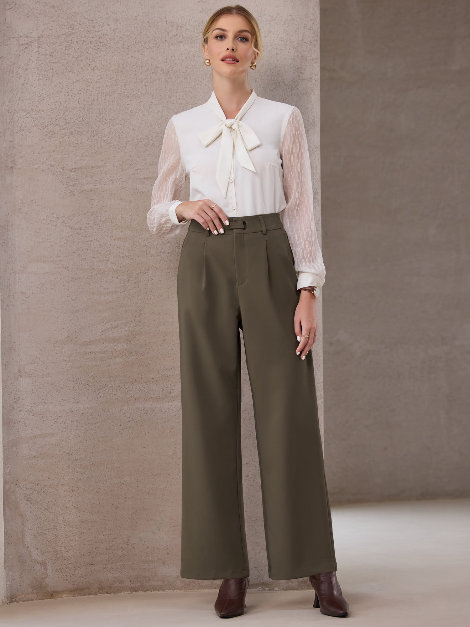 DARING DIVA Women's Wide Leg High Waisted Work  Trousers XL Brown