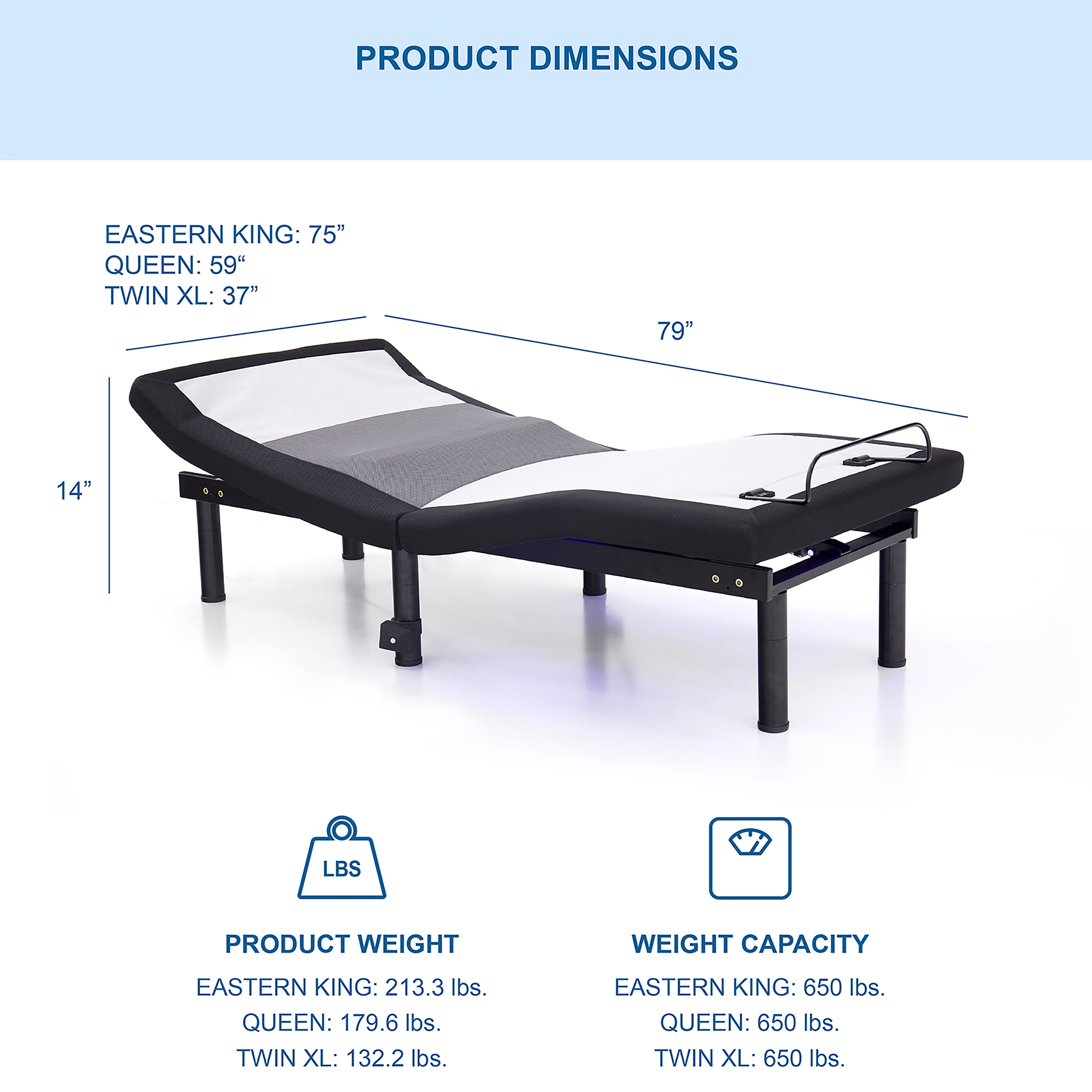 Furniture of America Micklin Metal Twin-XL Adjustable Bed Base Frame with Remote, Gray and White