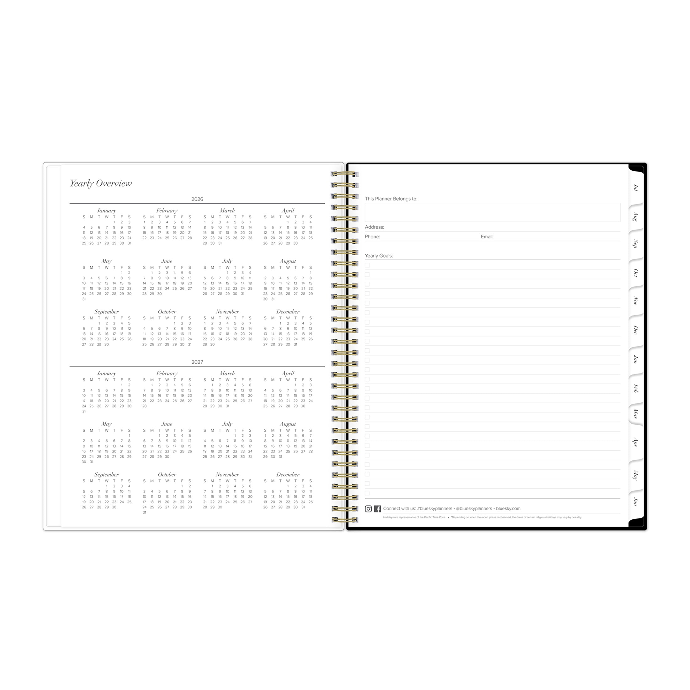 Blue Sky Monthly Weekly Planner, 8.5" x 11", Dot BW 15-Month (April 2026 - June 2027)