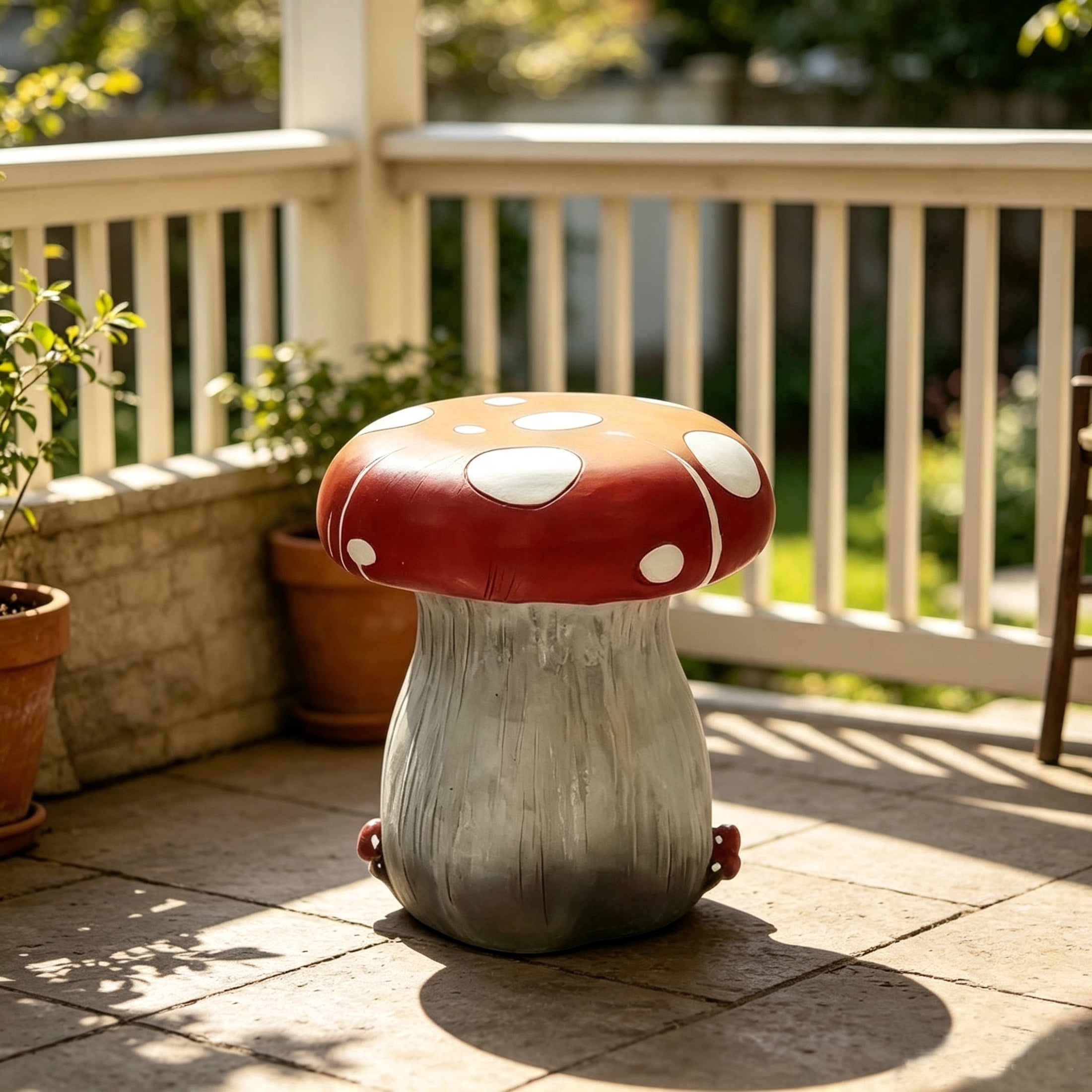 Noble House Antique Mushroom Stool, Cute Fairy Decorative Statue, Outdoor Creative Figurine Seat for Patio, Garden, Red