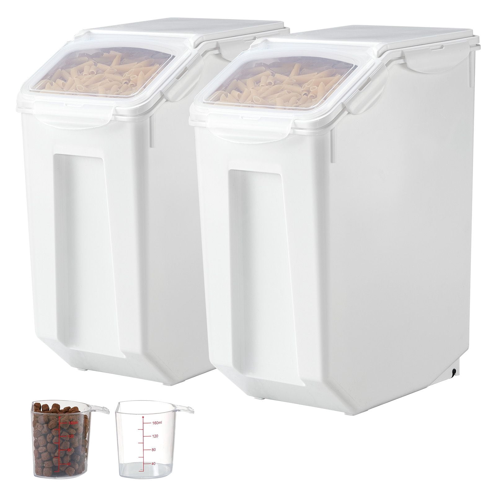 2-Pack 35lbs Rice Storage Container with Airtight Seal, Food Grade PP, Clear Lid, 360° Detachable Wheels, Stackable for Pet Food Flour Grains
