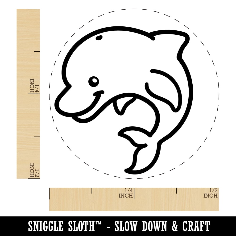 Debonair Jumping Dolphin Self-Inking Rubber Stamp Ink Stamper - Brown Ink - Mini 1/2 Inch