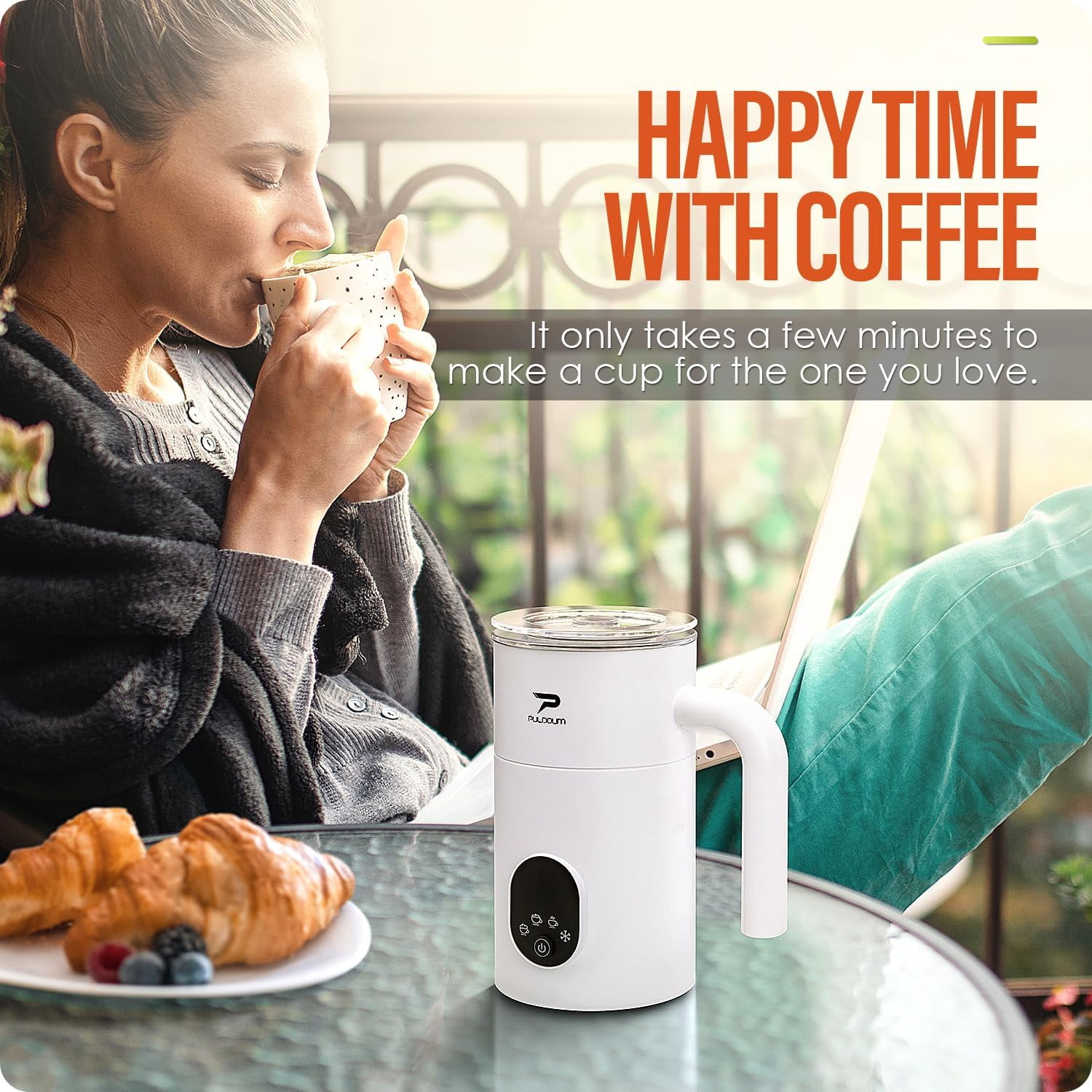 Electric Milk Frother and Steamer - 11.8oz/350ml Hot and Cold Foam Maker 4-in-1 Automatic Coffee Frother with Two Whisks, Perfect for Hot Chocolate, Lattes, Cappuccinos, and Macchiatos, White